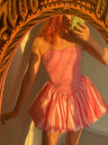 Strapless Satin Homecoming Dresses for Teens Jacquard Short Prom Dress A-line Cocktail Party Gowns with Pockets