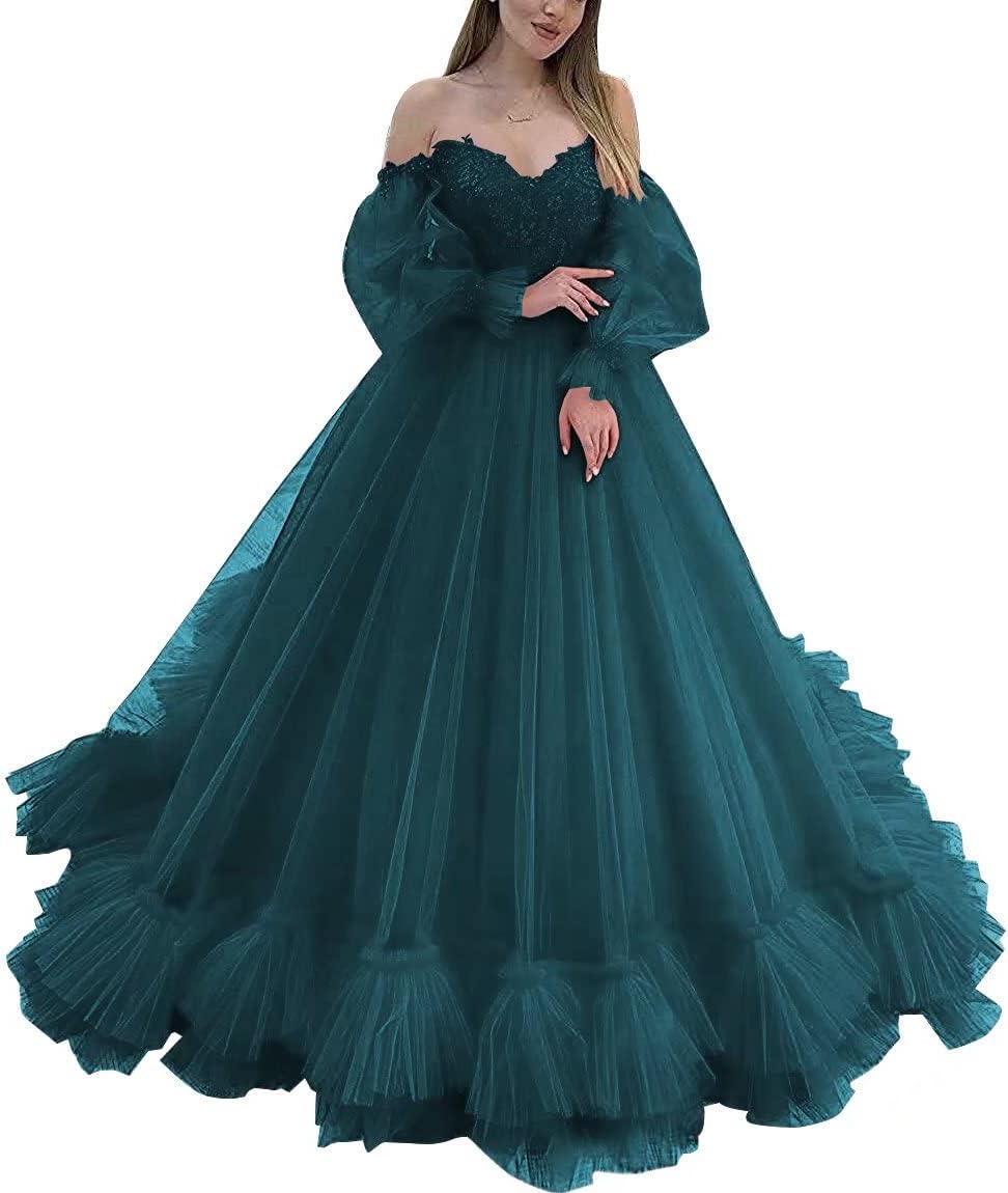 Off Shoulder Lace Appliques Ball Gown Quinceanera Dresses Long Sleeve Wedding Dress Bridal Gowns