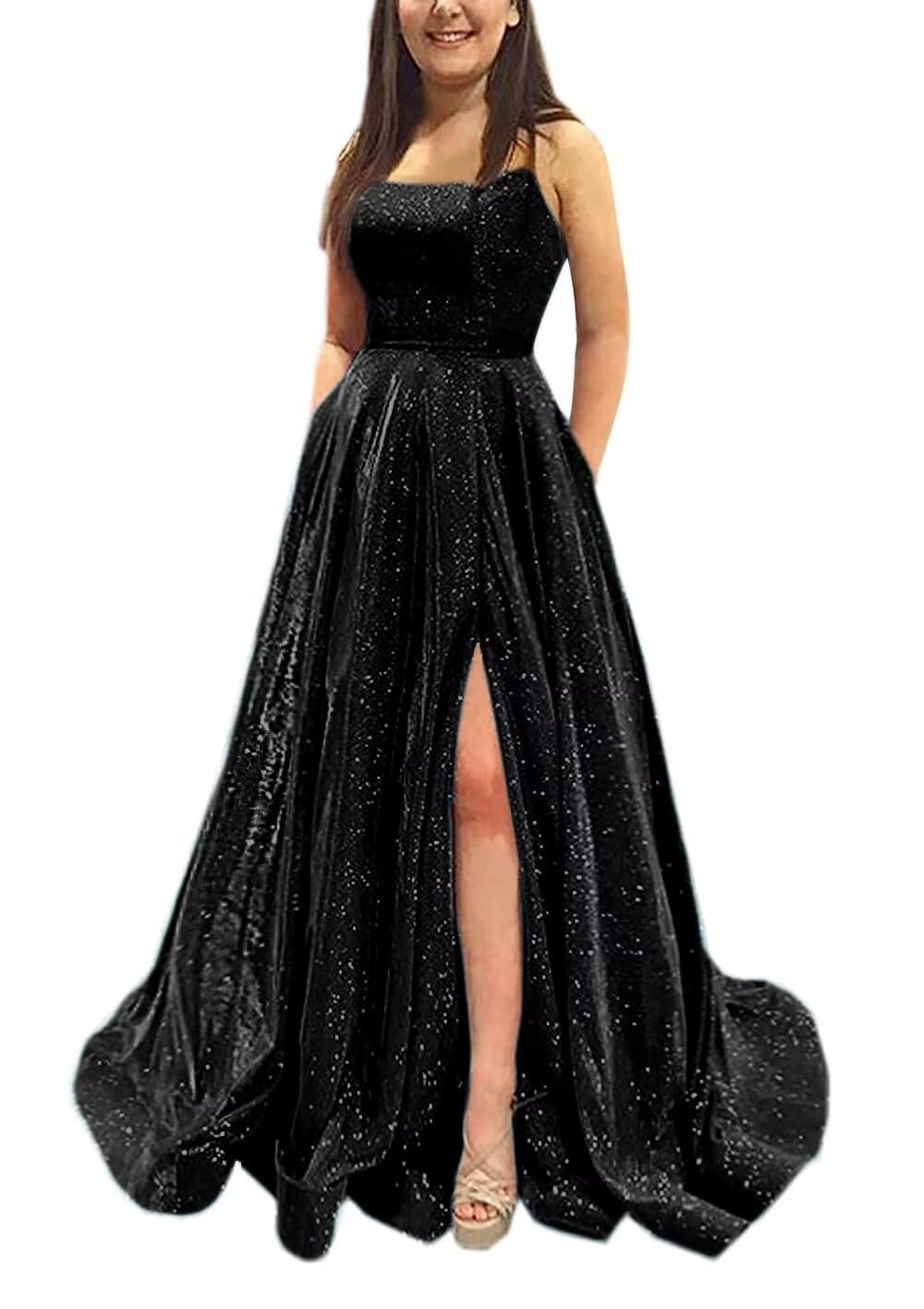 Kingbridal Gowns Spaghetti Straps Prom Dresses Long for Women 2026 A Line Sequin Satin Formal Evening Party Ball Gowns with Slit
