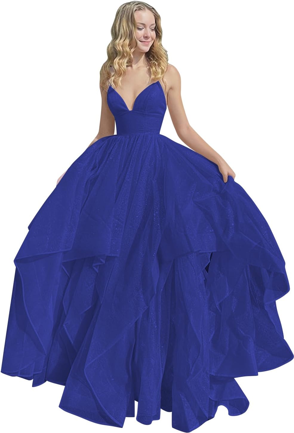 Women's Sparkly Tulle Prom Dress 2023 Long Ball Gown Spaghetti Straps Quinceanera Dress