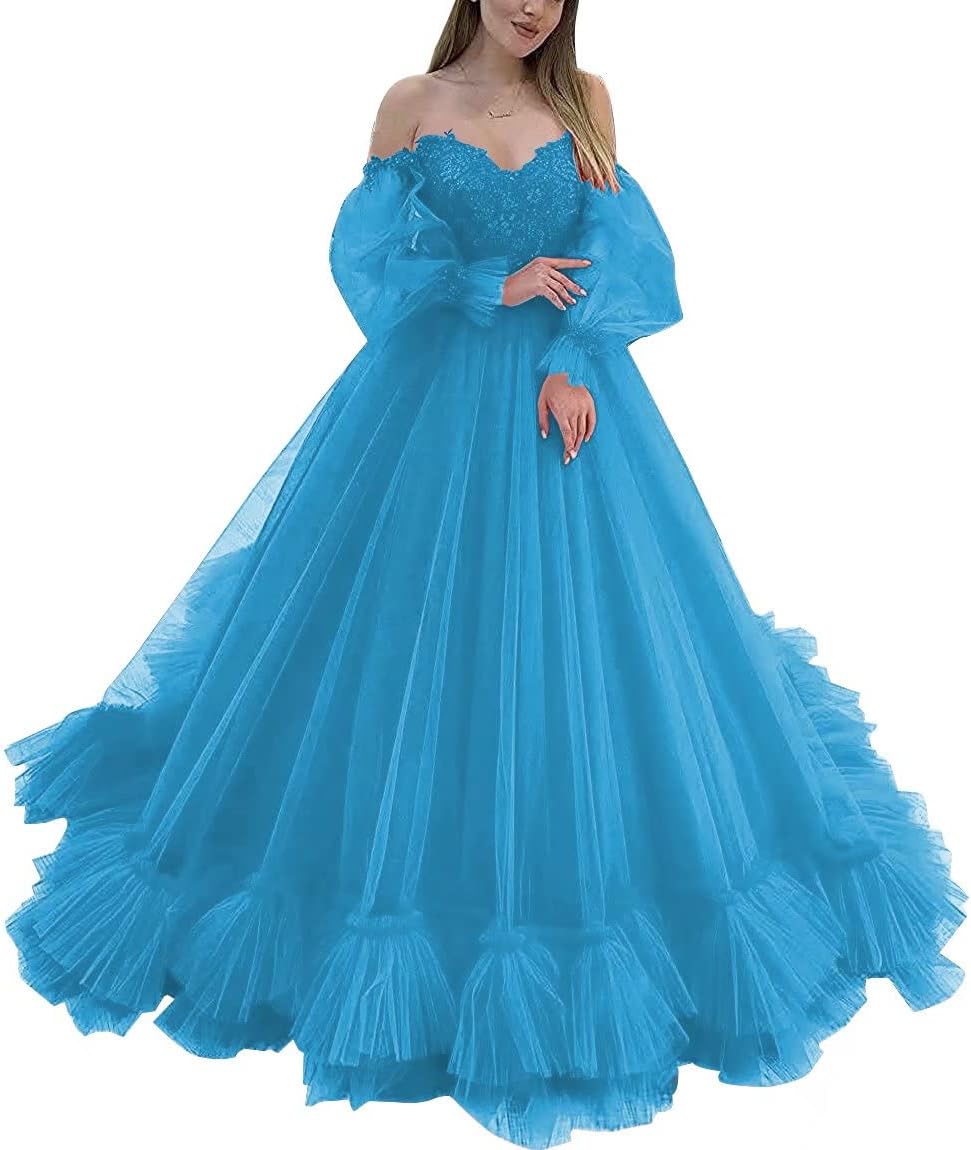 Off Shoulder Lace Appliques Ball Gown Quinceanera Dresses Long Sleeve Wedding Dress Bridal Gowns