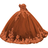 Sparkly Tulle Sweet 15 16 Quinceanera Dress Lace 3D Floral Ball Gown Strapless Puffy Prom Formal Gown