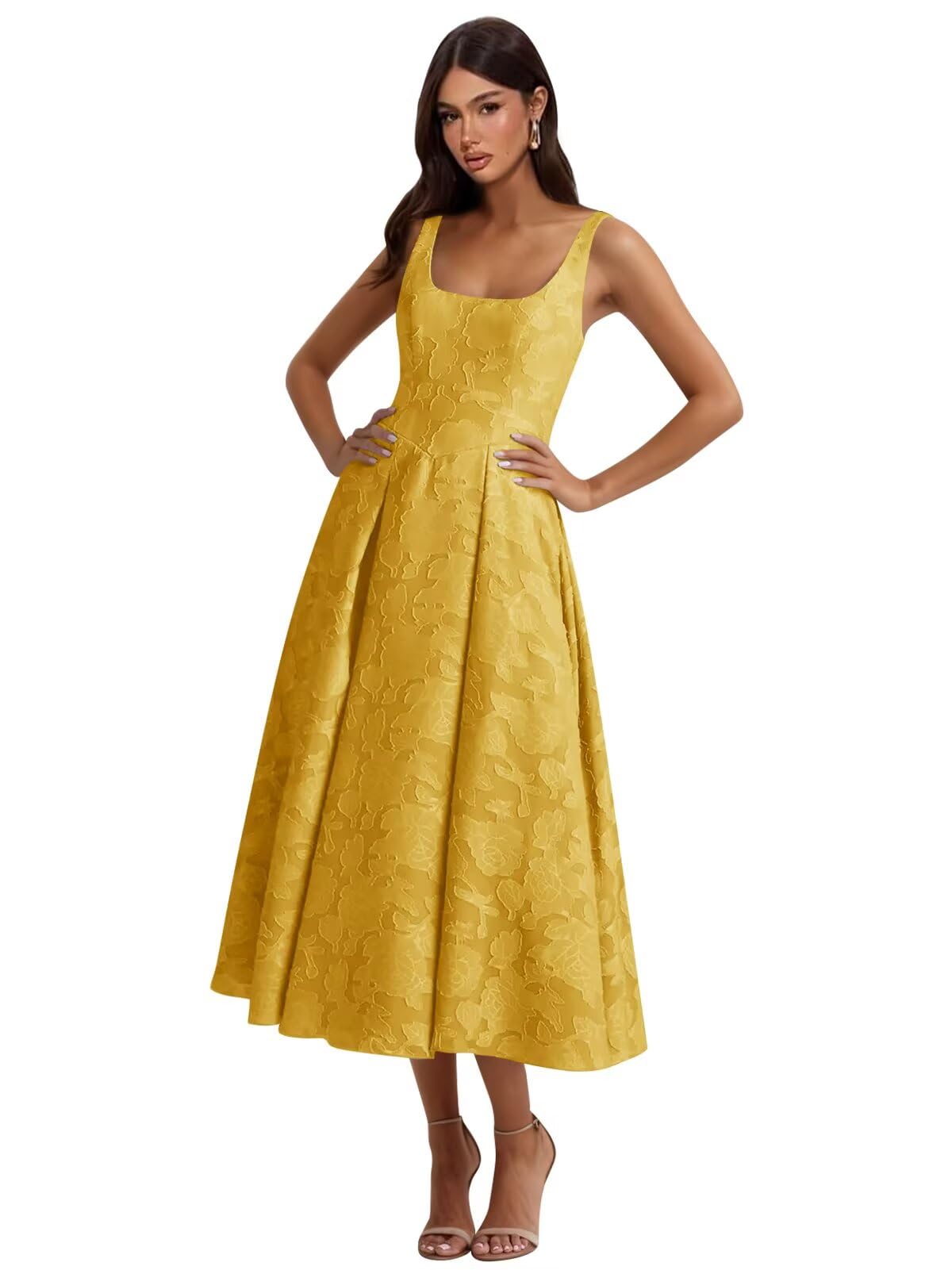 Floral Lace Bridesmaid Dresses for Women Tea Length A Line Pleated Wedding Guest Dress Formal Gown