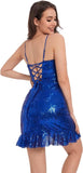 Glitzernde Homecoming-Kleider für Teenager, Wasserfallausschnitt, Spaghettiträger, kurzes Pailletten-Ballkleid 