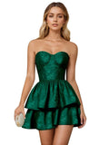 Jacquard Satin Homecoming Dresses 2026 Tiered Layed Aline Strapless Formal Cocktail Party Gown