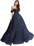Sparkly Tulle Prom Dress 2026 Off The Shoulder Formal Dresses for Women Glitter A Line Long Ball Gown
