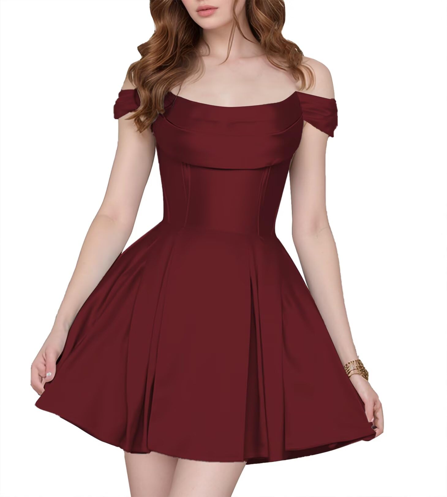 Satin Homecoming Dresses Short Wedding Dresses 2026 Off Shoulder Prom Dress with Pockets A Line Formal Party Gown