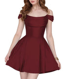 Satin Homecoming Dresses Short Wedding Dresses 2026 Off Shoulder Prom Dress with Pockets A Line Formal Party Gown