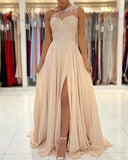One Shoulder Chiffon Bridesmaid Dresses for Wedding 2026 Lace A-Line Slit Formal Evening Party Gown with Pockets