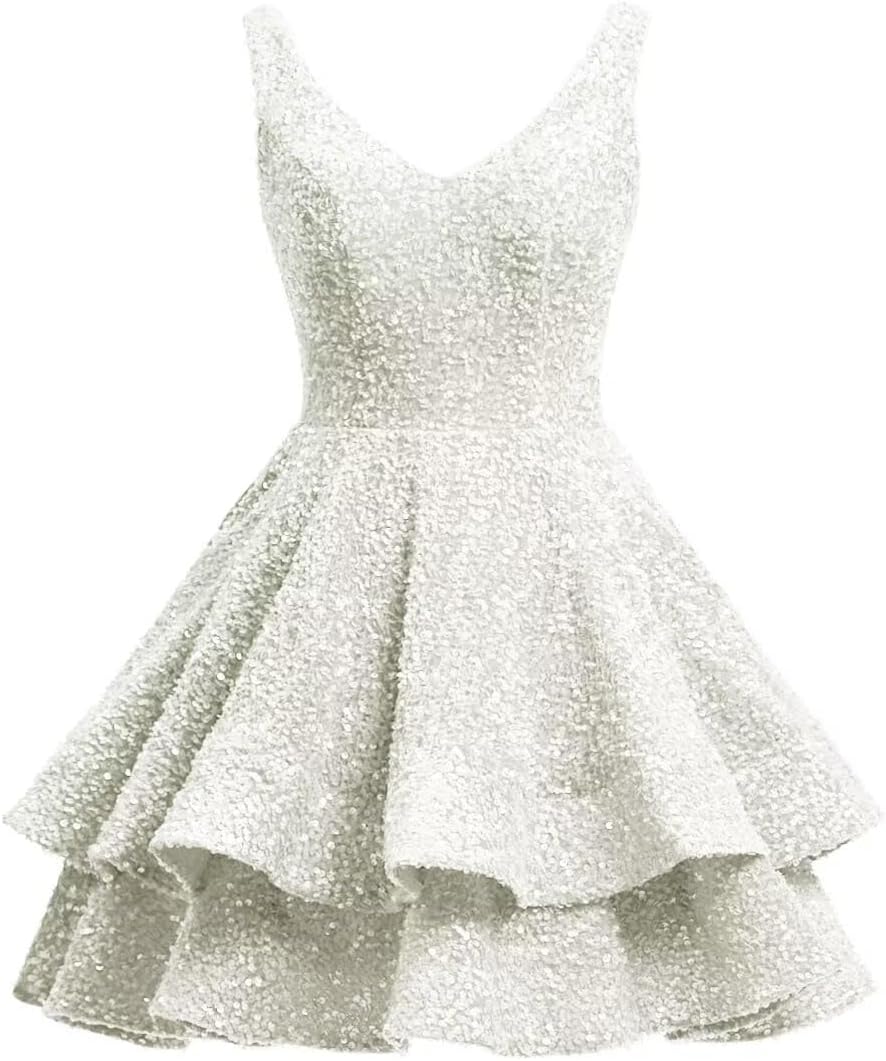 Short 2026 Sparkly Sequin Homecoming Dress for Teen Tiered Corset Ball Prom Cocktail Party Gown for Women