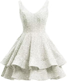 Short 2026 Sparkly Sequin Homecoming Dress for Teen Tiered Corset Ball Prom Cocktail Party Gown for Women
