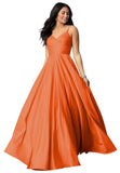 Spaghetti Straps Satin Prom Dresses for Women Long with Pockets Pleated Formal Evening Gowns