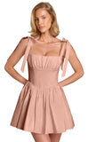 Spaghetti Straps Homecoming Dresses for Teens Satin A-line Short Prom Dress Pleated Cocktail Gowns with Pockets