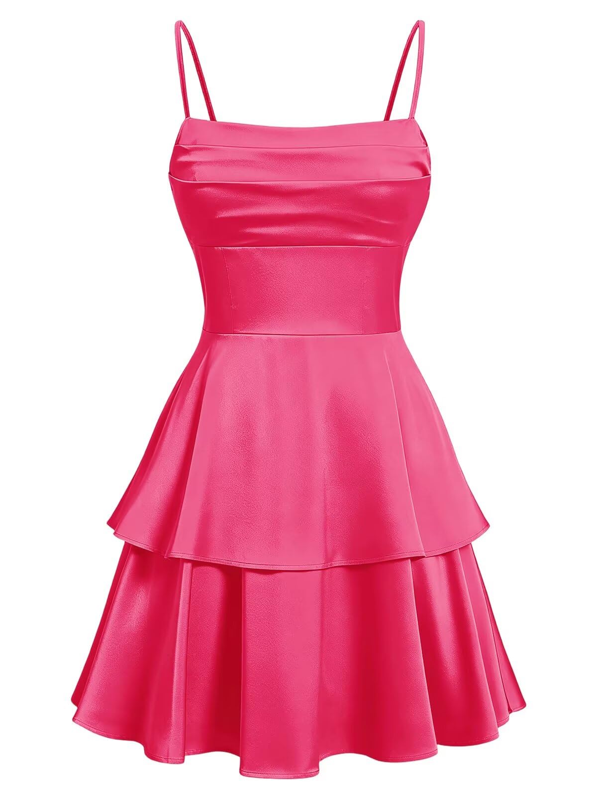 Tiered Satin Homecoming Dresses for Teens Short A Line Tight Spaghetti Strap Formal Cocktail Party Gown 2026