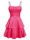 Tiered Satin Homecoming Dresses for Teens Short A Line Tight Spaghetti Strap Formal Cocktail Party Gown 2026