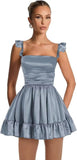 Satin Homecoming Dresses for Teens 2027 A-line Ruched Square Neck Short Prom Formal Cocktail Gowns with Pockets