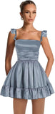 Satin Homecoming Dresses for Teens 2027 A-line Ruched Square Neck Short Prom Formal Cocktail Gowns with Pockets