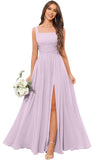 Kingbridal Chiffon A-line Bridesmaid Dresses for Women 2027 Long Square Neck Pleated Formal Evening Party Dress with Slit