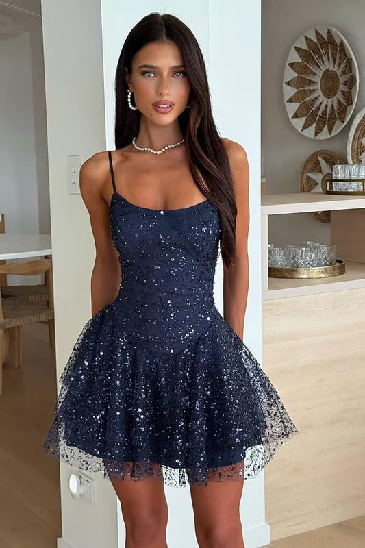 Sequin Homecoming Dresses Tiered Short HOCO Dress Tiered Mini Short Hoco Dresses Scoop Neck Homecoming Dresses