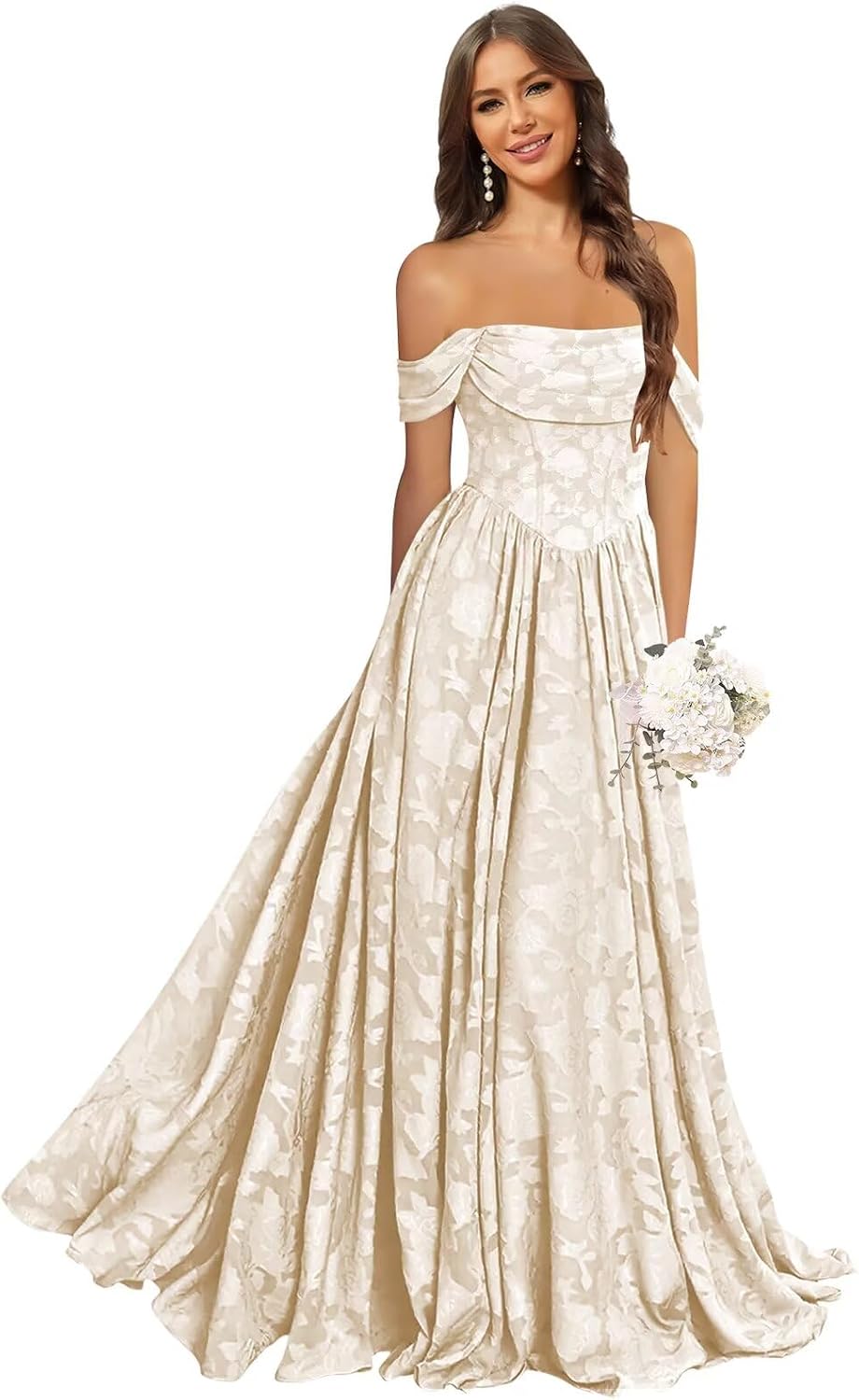 Jacquard Chiffon Bridesmaid Dresses Long Off The Shoulder Formal Evening Dress for Women
