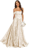 Jacquard Chiffon Bridesmaid Dresses Long Off The Shoulder Formal Evening Dress for Women
