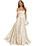 Jacquard Chiffon Bridesmaid Dresses Long Off The Shoulder Formal Evening Dress for Women