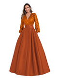 Satin Mother of Bride Dresses Long for Women Sequin Long Sleeve Evening Gown with Pockets