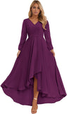 Long Sleeve Bridesmaid Dresses for Women 2025 V Neck Ruched Chiffon Formal Dress