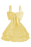 Sparkly Tiered Sequin Flower Girl Dress Spaghetti Straps Short Birthday Pageant Formal Mini Dresses