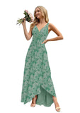 Women’s Long Bridesmaid Dresses Sleeveless V-Neck Formal Wedding Guest Chiffon Prom Gowns for Teens