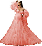 Womens Tulle Robe Maternity Dress for Photoshoot Off Shoulder Bridal Lingerie Maternity Gowns for Babyshower