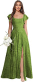 Floral Bridesmaid Dresses for Women Long A-Line Square Neck Lace Formal Evening Gown with Sleeves Slit