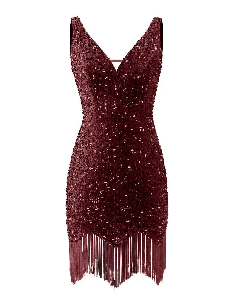 Kingbridal Gowns V Neck Sequin Homecoming Dresses for Teens 2027 Sparkly Tight Short Prom Cocktail Party Gowns with Tassels