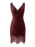 Kingbridal Gowns V Neck Sequin Homecoming Dresses for Teens 2027 Sparkly Tight Short Prom Cocktail Party Gowns with Tassels