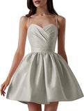 Satin Homecoming Dresses for Teens Spaghetti Straps Short Prom Dress A-Line Cocktail Wedding Guest Dress