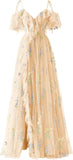 Vestidos de fiesta de tul con bordado floral para mujer, tirantes finos, largos, formales, de noche, 2024 