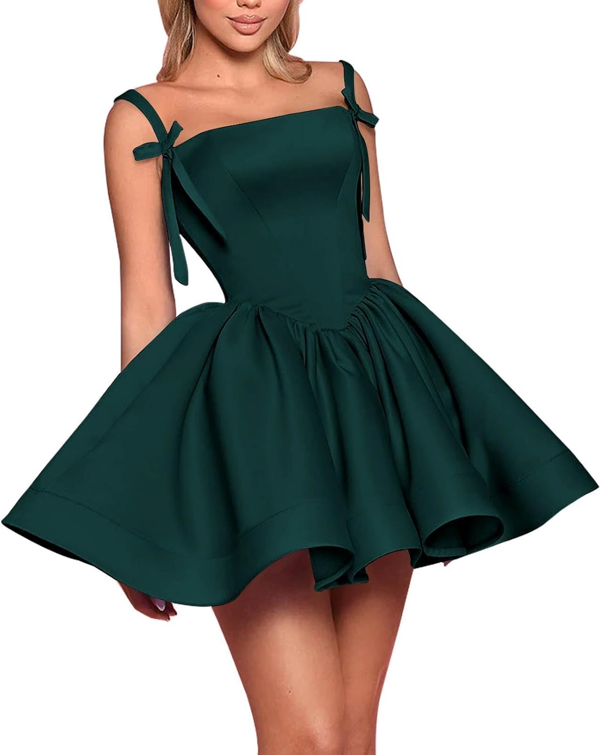 Satin Homecoming Dresses for Teens 2027 Spaghetti Straps Square Neck A-line Short Prom Dresses with Pockets