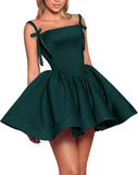 Satin Homecoming Dresses for Teens 2027 Spaghetti Straps Square Neck A-line Short Prom Dresses with Pockets