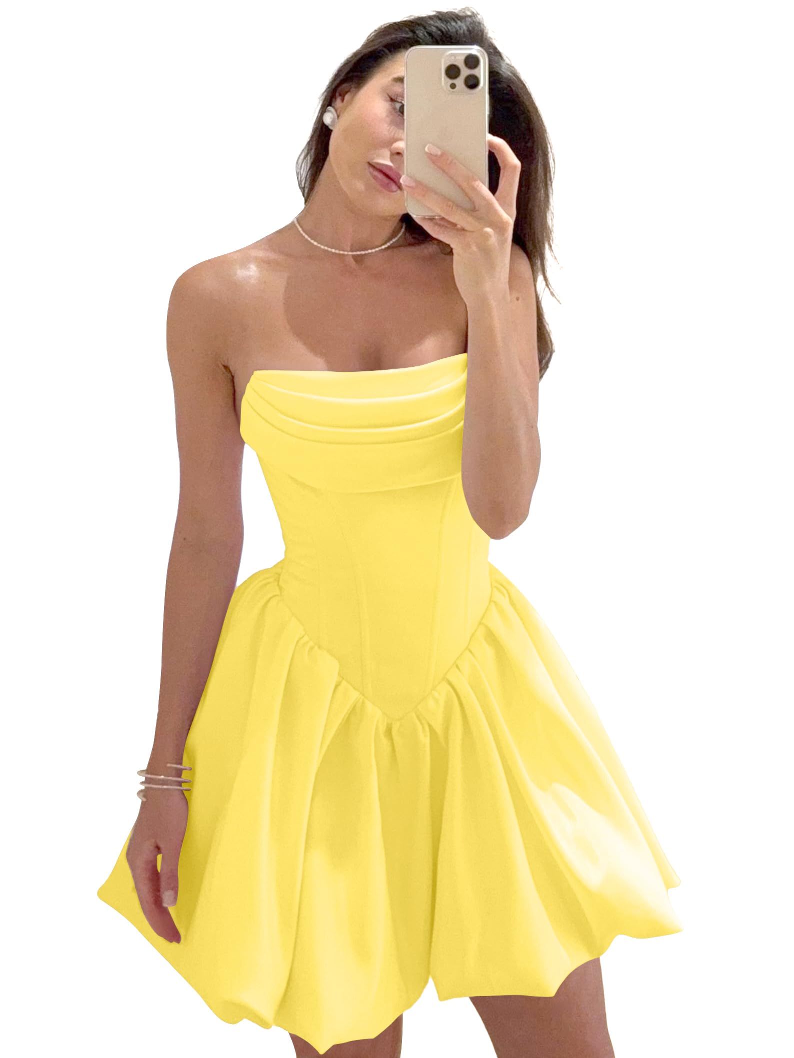 Satin Flower Bud Homecoming Dress Short Prom Dress Cowl Neck Pleated A Line Mini Cocktail Party Gown