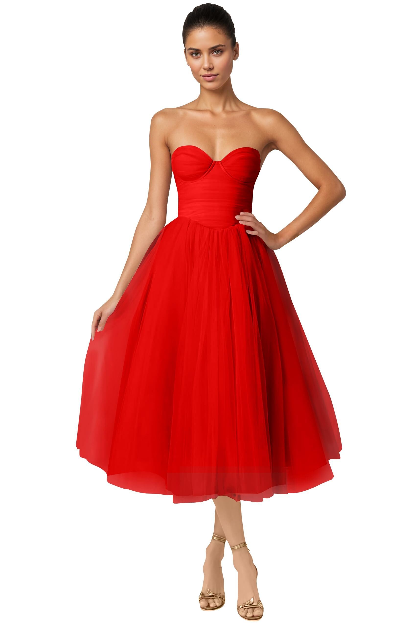 Strapless Prom Dresses Sweetheart Tulle Ball Gowns Corset Short Homecoming Dresses Pleated Lace-up Evening Dresses