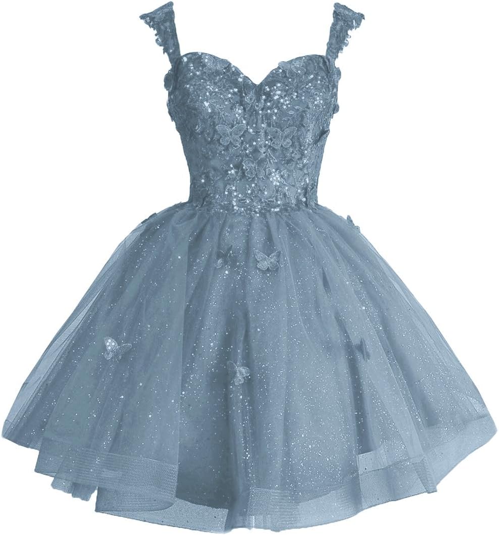 Off Shoulder Glitter Tulle Homecoming Dresses for Teens 3D Butterfly Short Prom Dress Sequin Quinceanera Dresses