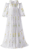 Vestidos de fiesta de tul con bordado de flores para mujer, 2024, largos, con hombros descubiertos, formales, para noche 