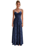 Spaghetti Strap Bridesmaid Dresses for Women Jacquard Floral A Line Long Formal Evening Gown