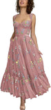 Vestidos de tul con bordado floral para mujer 2024, vestidos formales de fiesta de noche 