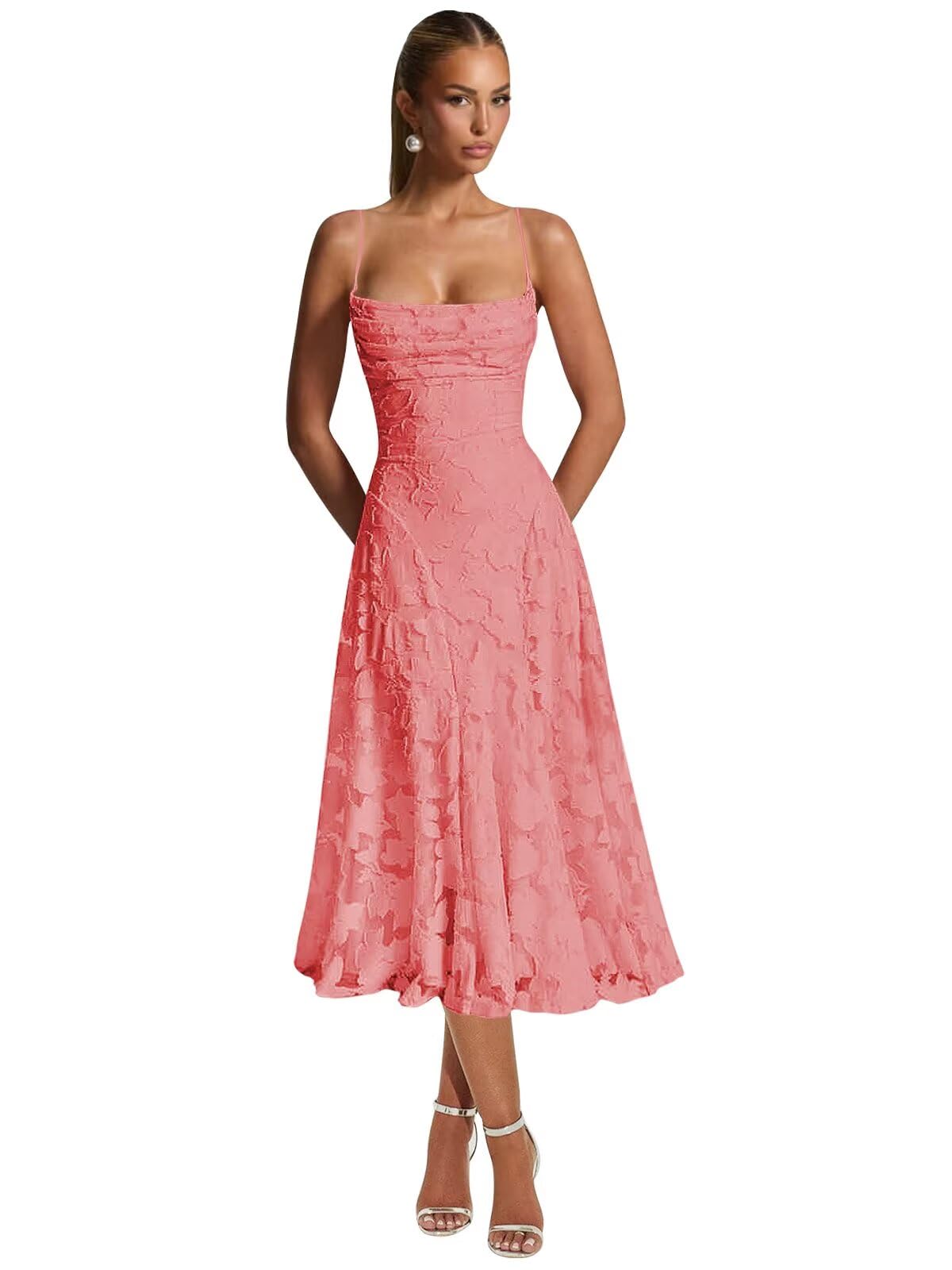 Lace Jacquard Bridesmaid Dresses for Women 2027 Spaghetti Straps Ruffle Formal Wedding Guest Dress Formal Evening Dress