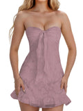 Jacquard Chiffon Homecoming Dress Short for Teens 2027 Strapless Mini Prom Gown Ruffle Cocktail Party Dress