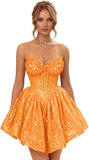 Strapless Sequin Homecoming Dresses for Teens 2026 Sparkly A-line Short Prom Dress Corset Cocktail Party Gowns