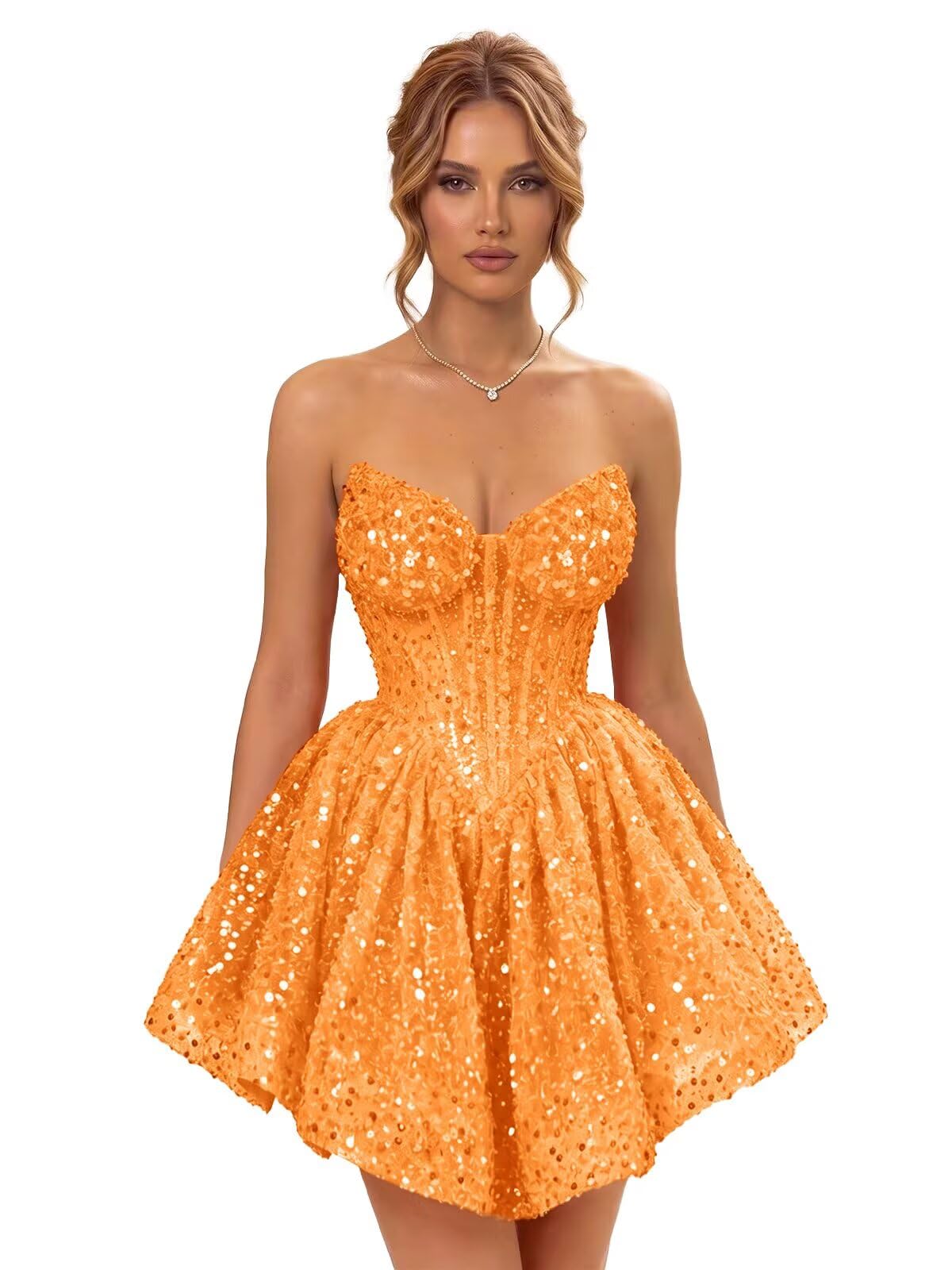 Strapless Sequin Homecoming Dresses for Teens 2026 Sparkly A-line Short Prom Dress Corset Cocktail Party Gowns