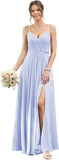 Vestidos de dama de honor largos con tirantes finos y bolsillos, plisados, formales, de noche, con abertura 