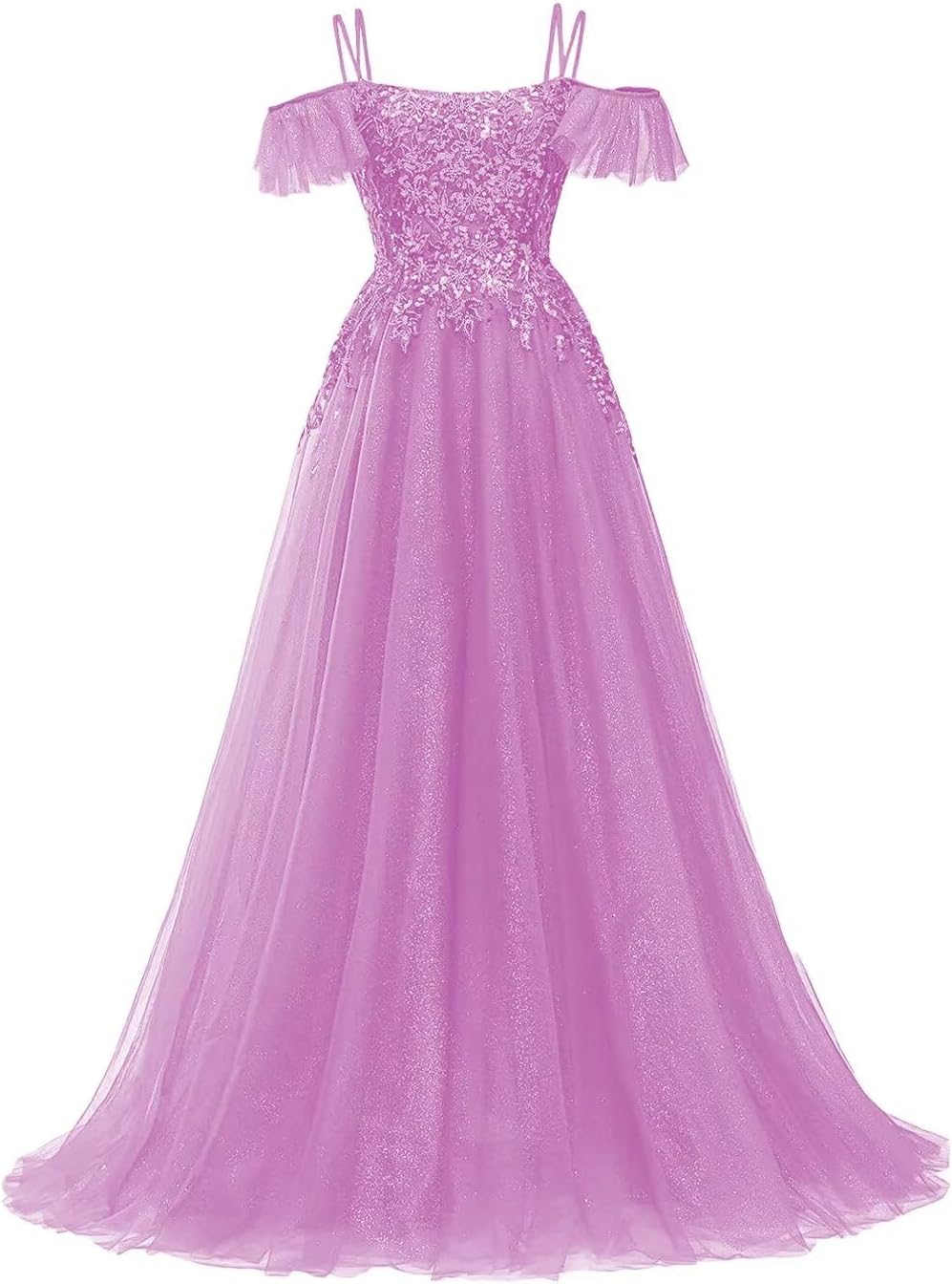 Off Shoulder Tulle Ball Gowns for Women Lace Appliques Beaded Prom Dress Sparkly Long A-line Evening Gowns